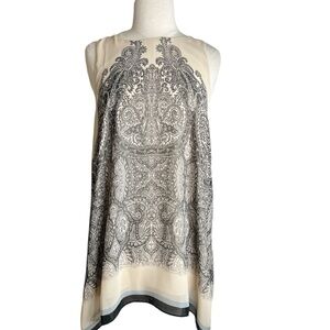 Max Studio Cream & Black Patterned Sleeveless Blouse – Asymmetrical Hem